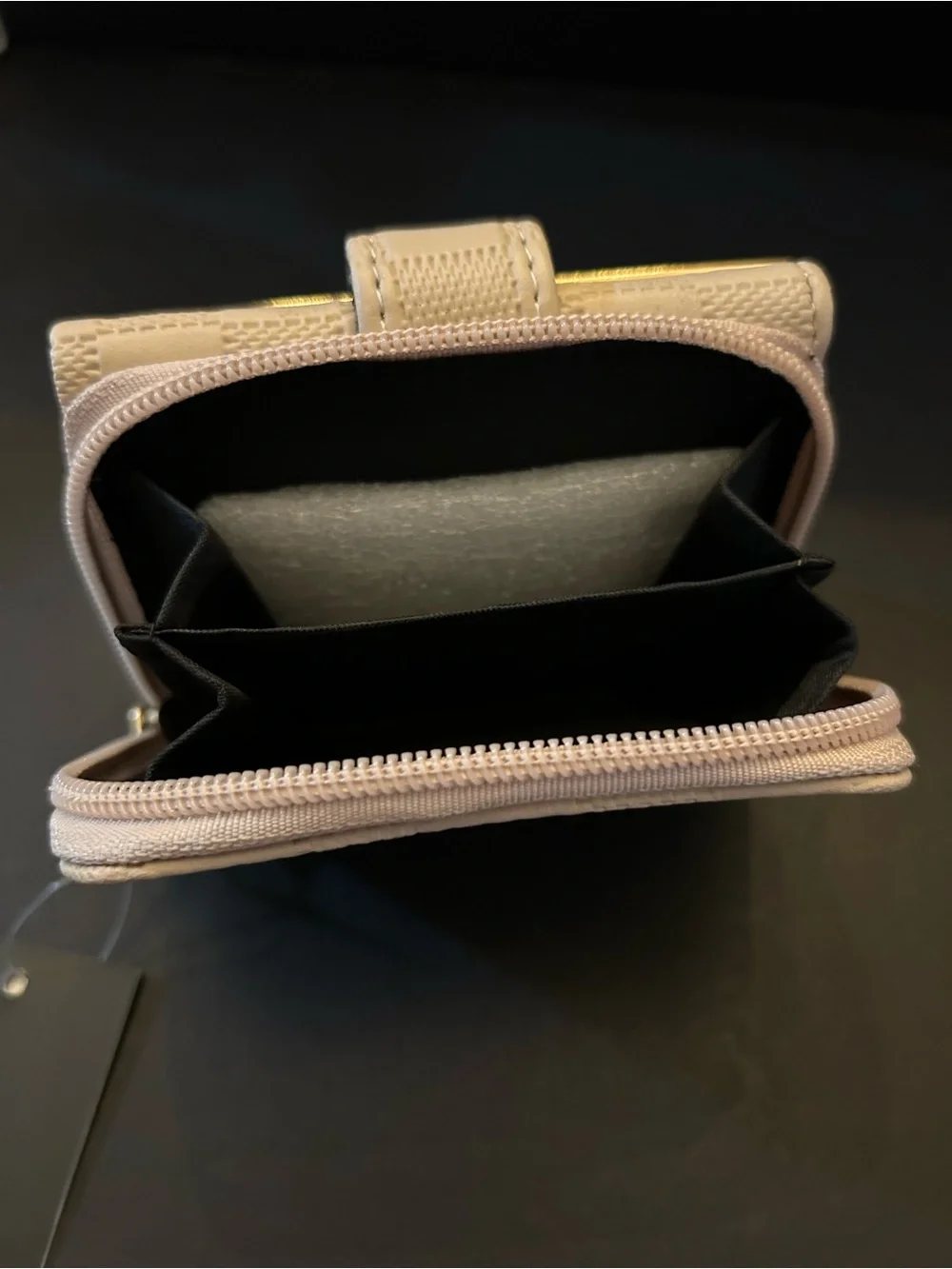 Jane & Berry Beige Quilted Check Compact Wallet with Gold Accent
